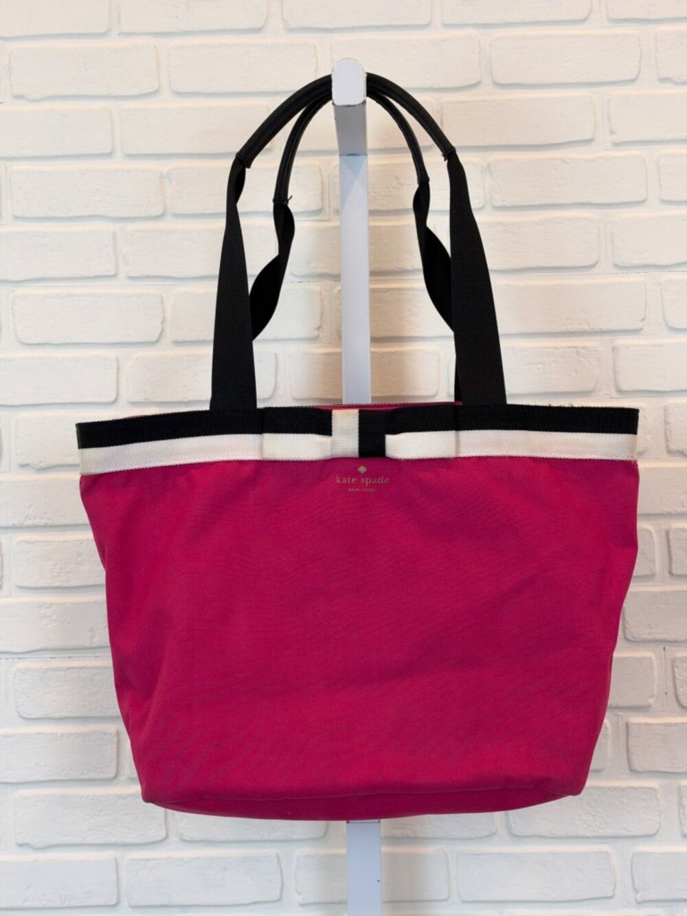 Kate Spade New York Tote Pink Nylon Black White Trim Bag